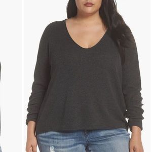 BP Nordstrom Textured Stitch V-Neck Pullover Grey